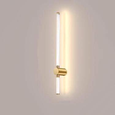 Imagem de Luminária de parede LED longa nórdica clássica, faixa dourada, tubo de LED linear, luminária de parede para quarto, banheiro, espelho, penteadeira, luminária de parede de cabeceira, 85 cm