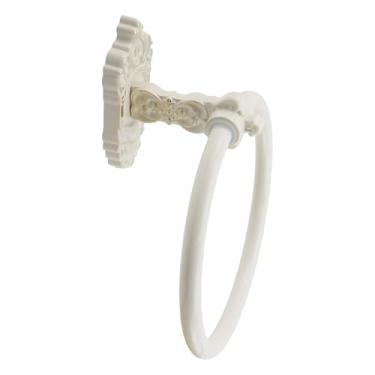 Imagem de Chinflly Anel de toalha, gancho de toalha estilo vintage, suporte fosco de aço inoxidável para cozinha e banheiro, 17 cm de diâmetro, anel decorativo resistente para armazenamento de banheiro (branco)