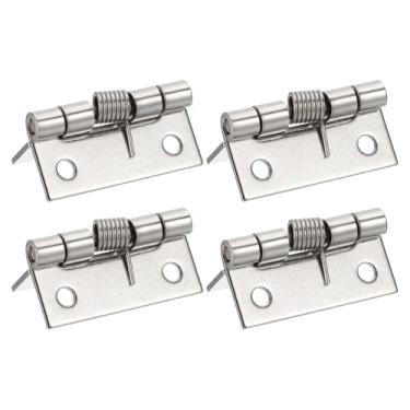 Imagem de HARFINGTON 4 dobradiças com mola de 3,8 cm de comprimento, mola de aço inoxidável, dobradiça de porta pequena com abertura automática para caixa de porta de armário faça você mesmo, prata