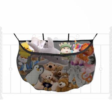 Imagem de TUSIAS Rede de rede grande para animais de pelúcia pendurados organizadores de armazenamento de pelúcia suporte de rede para armazenamento de rede para decoração de casa, cerca de escada, preto