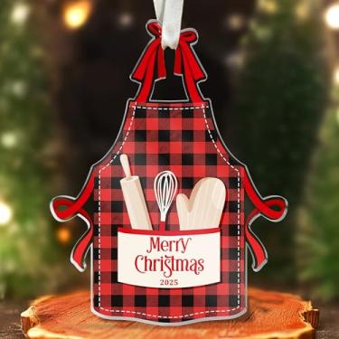 Imagem de Enfeites de panificação - Enfeite de Natal - Ornamentos de avental de cozinha para árvore de Natal - presentes para padeiros, amantes de cozinha - Ornamento de acrílico para pendurar