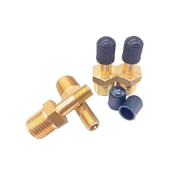 Imagem de Dealschic Tank Valve Anti-Corrosion Brass Schrader Valve with Standard Valve Core with 1/8'' NPT Male,Using with Air Compressor Tanks with Sealing Caps(4PCS 1/8" NPT)
