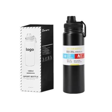 Imagem de Garrafa de Água Térmica Inox 800ml Esportiva com Alça Parede Dupla Isolada a Vácuo Antivazamento Garrafinha Academia Fitness Corrida Esportes Escritório Aço Inox (Preto) (Preta)