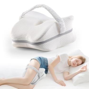 Imagem de Almofada confortável de espuma viscoelástica para pernas e joelhos para pessoas que dormem de lado, travesseiro de alinhamento de quadril, adequado para aliviar pernas, costas, joelho (branco)