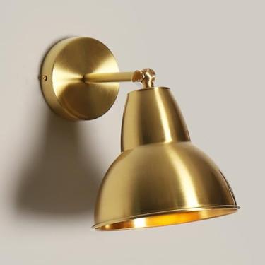 Imagem de Luminária de parede clássica de latão, luminária de parede luxuosa de latão escovado, luminária de leitura de cabeceira dourada ajustável de 180° para cima e para baixo, arandelas de parede