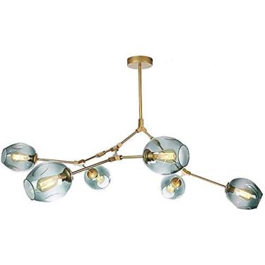 Imagem de Lustre E27 Nordic Glass Ball Chandelier Altura ajustável, Lustre preto fosco, E26 Metal Hand Blow Branches Pendant Light, Luminárias de globo de meados do século de 79"