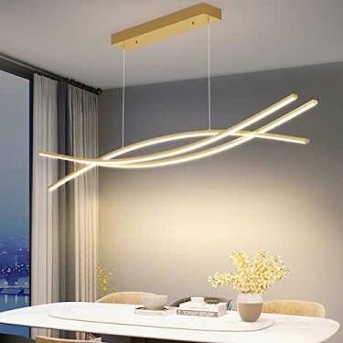 Imagem de Luzes douradas para ilha de cozinha de 100 cm, lustre de iluminação de luxo com luz dourada, luz pendente regulável, 3000/4500/6000K, 3 cores, 1,5 m de altura ajustável com controle remoto (