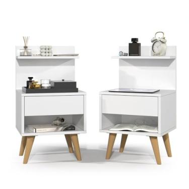 Imagem de Kit com 2 Mesa de Cabeceira Retrô Com 1 Gaveta Sleep Decor 67,5 X 37,5 X 33,5cm(BRANCO)