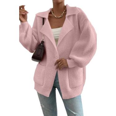 Imagem de Suéter feminino SHEWIN Chunky Soft com bolsos rosa
