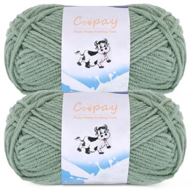 Imagem de Coopay Fio para tricô de crochê, fios de crochê, 2 × 50 g - 120 m - 60% algodão 40% fios de mistura de acrílico, fio de cobertor quadrado Granny (verde elegante)
