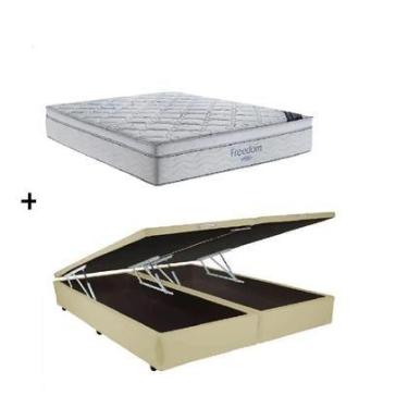Imagem de Cama Box Baú Casal Bipartido Bege Colchão Freedom Molas Ensacadas 138x