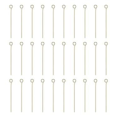 Imagem de HARFINGTON 100 peças de pinos de cabeça de olho aberto em ouro 14K 3,5 cm 35 mm mini pinos de metal contas pequenas agulhas a granel para brinco, pingente, colar, pulseira, berloque, fabricação de