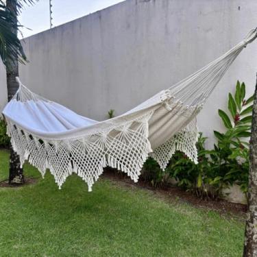 Imagem de Rede de Descanso Reforçada Casal King - Gigante, Manual Artesanal e Conforto Premium para Sua Varanda(Bege Clara Lisa)