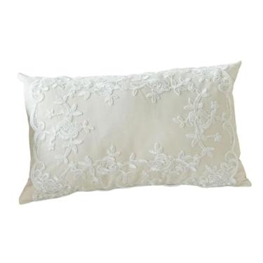 Imagem de WeiLaiKeQi Almofada decorativa de renda floral rústica elegante feita à mão, almofada francesa para sofá, cama, para sala de estar, cadeira de casamento, Renda Rosa Floral