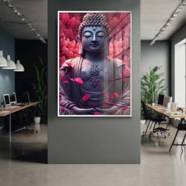 Imagem de Quadro Decorativo com Moldura e Acrilico Cristal Vidro Buda Pedra Peta