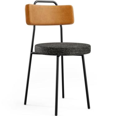 Imagem de Cadeira Decorativa Estofada Para Sala De Jantar Barcelona L02 Couríssimo Whisky Linho Chumbo - Lyam