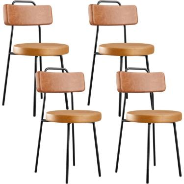 Imagem de Kit 04 Cadeiras Decorativas Estofada Para Sala Jantar Barcelona L02 Couríssimo Camel Whisky - Lyam