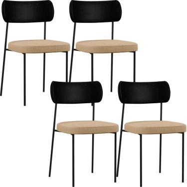 Imagem de Kit 04 Cadeiras Para Sala De Jantar Melina L02 Couríssimo Preto Linho Bege Escuro - Lyam Decor