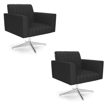 Imagem de Kit 2 Poltronas Giratória Viena Gomada Corino Preto Base Cromada - D'Rossi