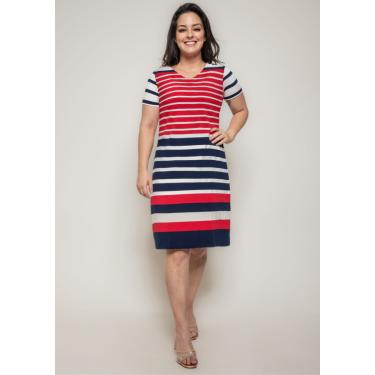Imagem de Vestido Listrado Pau a Pique Manga Curta Vermelho e Azul Marinho