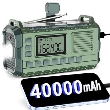 Imagem de Rádio meteorológico de emergência – Rádio de manivela AM/FM/NOAA com carga rápida de 15 W, banco de energia solar portátil de 40.000 mAh, lanterna multifuncional e alarme SOS para emergências internas