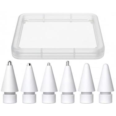 Imagem de Pacote com 6 pontas de substituição para Apple Pencil – 4 de metal + 2 de material original, estojo de armazenamento de plástico – compatível com Pro/USB-C/Gen 2/Gen 1