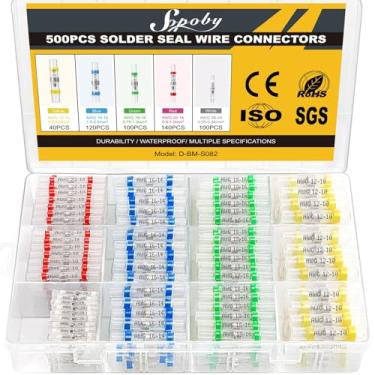 Imagem de Conectores de fio de vedação de solda de 500 peças, conectores de fio termorretrátil de grau marítimo Sopoby, terminais de fio de solda à prova d'água, kit de conectores elétricos de emenda de extremidade