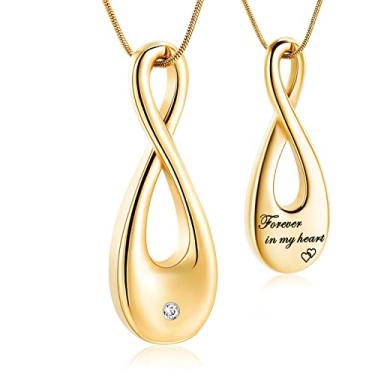 Imagem de QGJNSGC Colar de urna de cremação para cinzas, gota, coração, infinito, pingente de lembrança, presente de cremação, presente para humanos, Forever in My Heart, presente de simpatia para a perda do