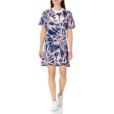 Imagem de adidas Originals Vestido feminino, Top: Multi/Branco/Índigo Meia-Noite/Rosa Verdadeiro Parte inferior: Laranja Brilhante, P