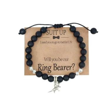 Imagem de Pulseira de pedido de casamento com pingente de dinossauro, pulseira com contas, obrigado por ser nosso portador de anel, presente de joias de casamento, 7, Pedra, Sem Pedra Preciosa