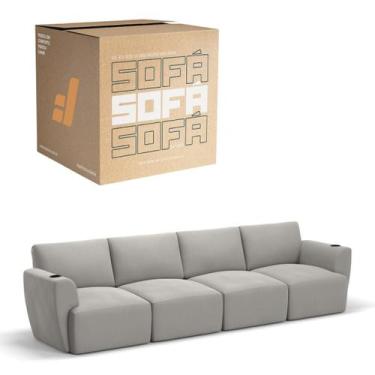 Imagem de Sofá 4 Lugares Sala De Estar em Tecido Linho Modular Damie Na Caixa, C