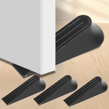 Imagem de Pacote com 3 batentes de porta, cunha de borracha premium, batentes de porta empilháveis resistentes para piso para carpete resistente (preto)