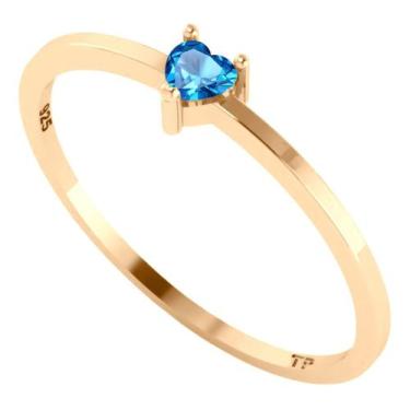 Imagem de Anel Solitário Topázio Coração Prata 925 Dourada Ouro 18k - Tudo Prata