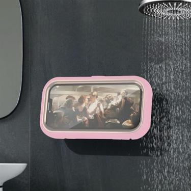 Imagem de Capa de telefone giratória à prova d'água com borda galvanizada, suporte montável em 360° para chuveiro, pia de cozinha, parede, tela sensível ao toque, caixa de janela (rosa)