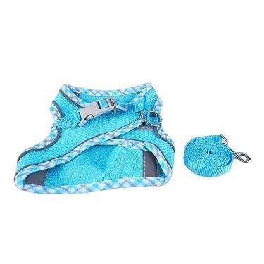 Imagem de Peitoral refletivo para animais de estimação, cordão ajustável para cães e gatos com corda de tração, conjunto de coleira para cães pequenos, médios e grandes (azul, P)