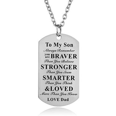 Imagem de Colar com pingente inspirational Gifts To Son Daughter Always Remember You Are Braver Than You Believe To Son de pai e mãe (colar de pai para filho), Medium, Aço inoxidável, Sem Pedra Preciosa