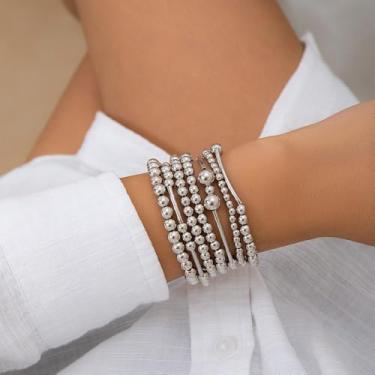 Imagem de Conjunto de pulseiras de contas prateadas para mulheres, boêmio, moderno, simples, elástico, com bolas, contas e tubo