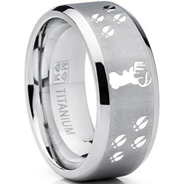 Imagem de Metal Masters Co. Aliança de casamento de titânio com acabamento de 9 mm / faixa de veado altamente polido, joia ao ar livre, anel de caça masculino, Metal, Sem pedra preciosa