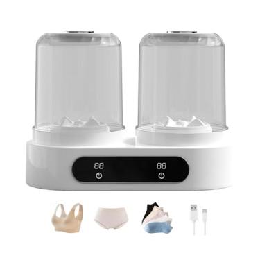 Imagem de Lavadora de roupas íntimas, mini máquina de lavar roupa 2L portátil com visor digital de temporizador para meias, toalhas de saliva, adequada para apartamentos, hotéis, viagens e presentes (copo duplo