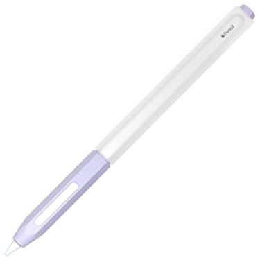 Imagem de Capa protetora de silicone macio para Apple Pencil 2ª geração – capa aderente, compatível com iPad Pro 11 e 12,9 polegadas, transparente e roxa