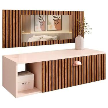 Imagem de Penteadeira Camarim Suspensa com Espelho, Gaveta com Divisória e Nichos Make Up Elegante e Compacta (Off/Ripado)