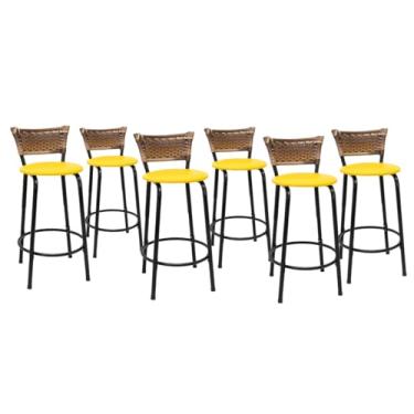 Imagem de Kit com 6 Banquetas 60cm Estrutura Preta Encosto Cappuccino Ideal Para Balcão Ilha Bancada Área de Lazer Cozinha Gourmet Bar Lanchonete Piscina (Assento Amarelo)