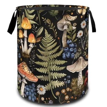 Imagem de VODRM Cesta de roupa suja e borboleta de samambaia de cogumelo, organizador de brinquedos para crianças e adultos, cesto de armazenamento à prova d'água de tecido Oxford para presentes de decoração de