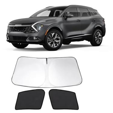 Imagem de Fannyc 3 peças de persianas de janela de carro pára-brisas dianteiras sombra de janela dobrável ajuste personalizado para acessórios esportivos KIA 2023 persianas de carro para janelas dianteiras
