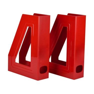 Imagem de Organizador de Papel, Kit 2 Porta Revistas Transparente Organizador Escritório Documentos Revistas Durável Prático, 22 X 7 X 29 Cm(Vermelho)