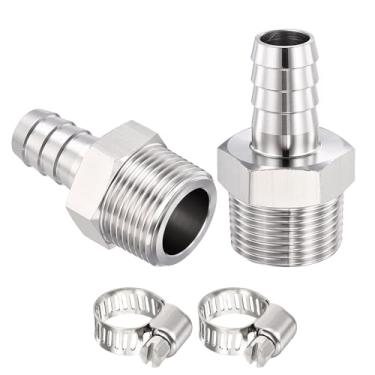 Imagem de HARFINGTON 1 peça 3/10.2 cm a 2.5 cm NPT macho 304 acessórios de farpa de aço inoxidável com 1 braçadeira de aço inoxidável, emendador de metais para impressão 3D, compressor de ar, máquina CNC