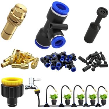 Imagem de CESFONJER Kit de sistema de irrigação, conjunto de bicos de nebulização de latão, kit automático de irrigação por gotejamento com adaptador de conexão rápida de 10 mm para jardim, quintal, gramado