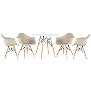 Imagem de Loft7, Mesa redonda Eames 90 cm branco + 4 cadeiras Eiffel Daw nude