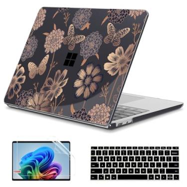 Imagem de Teryeefi Capa floral para laptop Microsoft Surface de 13 polegadas Copilot+ PC 2025 modelo 2095, leve, protetora, moderna, capa rígida com protetor de tela, capa de teclado, flor de borboleta