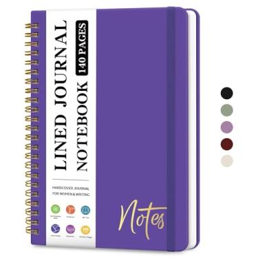 Imagem de Caderno de diário espiral forrado para mulheres, diários pautados pela faculdade A5 para escrever, cadernos de capa dura para trabalho, anotações e material escolar de escritório, 140 páginas - azul